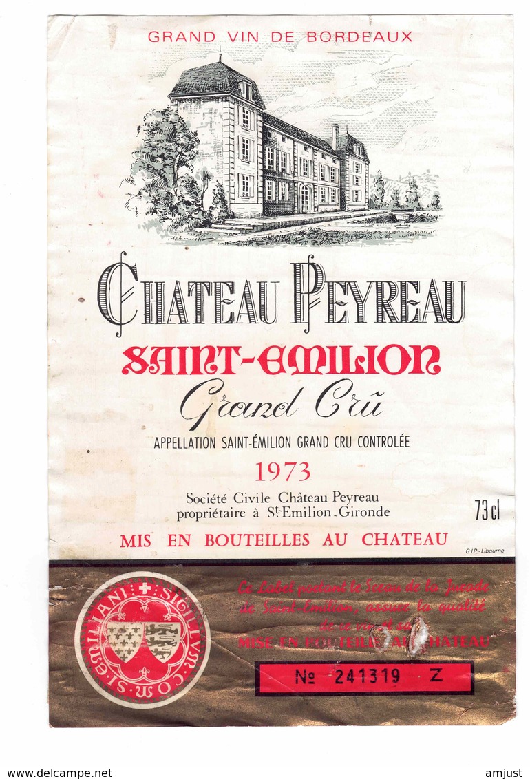 Rare Etiquette De Vin // Bordeaux // Château Peyreau // Saint-Emilion Grand Cru // 1973 - Bordeaux