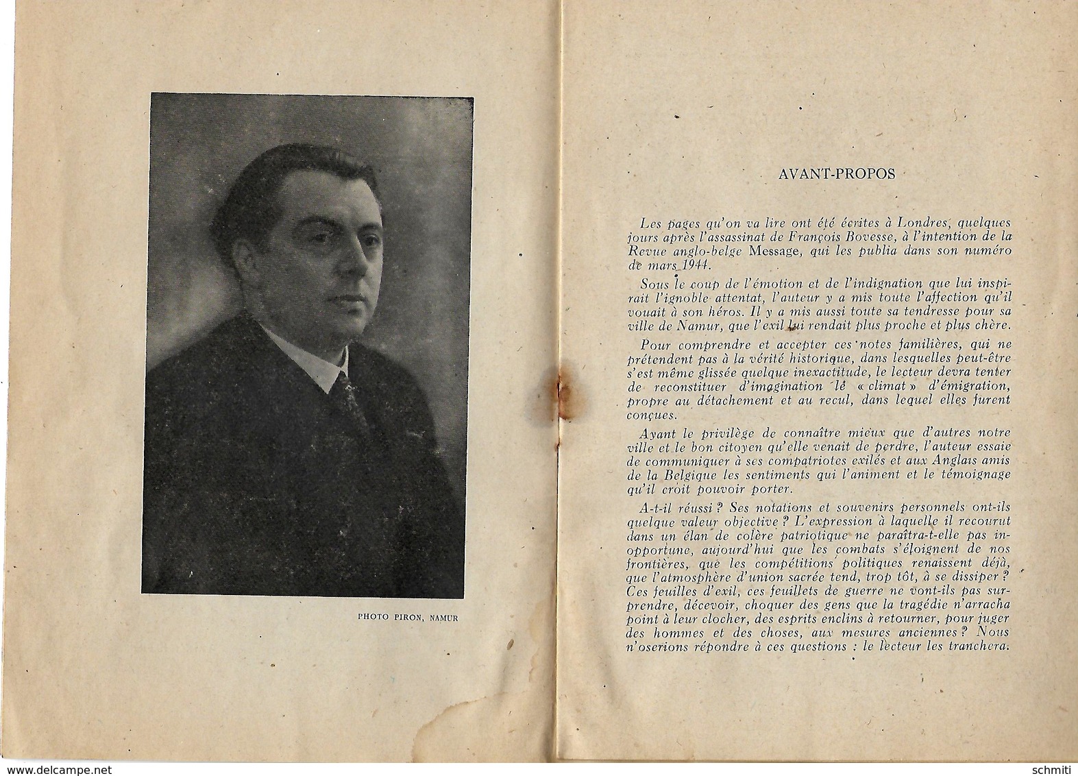 -Plaquette,Fr. BOVESSE,glorieux Gamin De Namur- 1944- Notes Et Souvenirs ,par Marc Delforge-20 Pages- Etat:complet,tache - Belgique