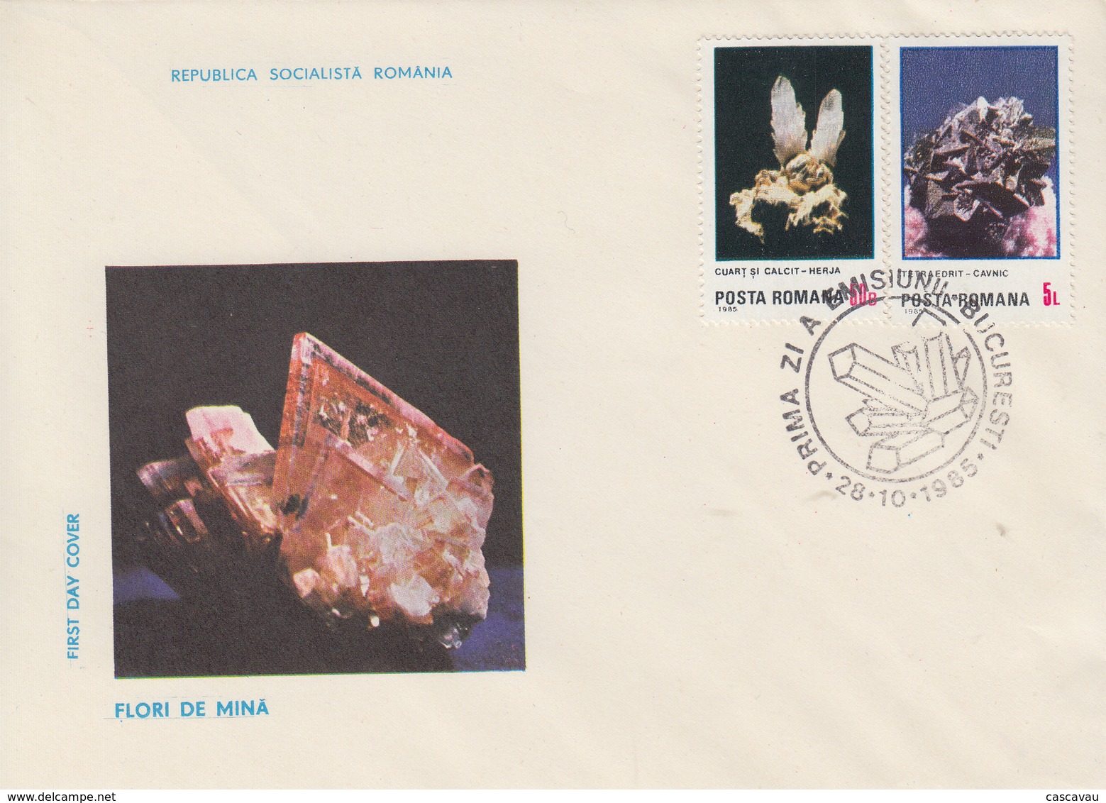 Enveloppe  FDC  1er  Jour    ROUMANIE    Fleurs  Minérales   1985 - Minerals