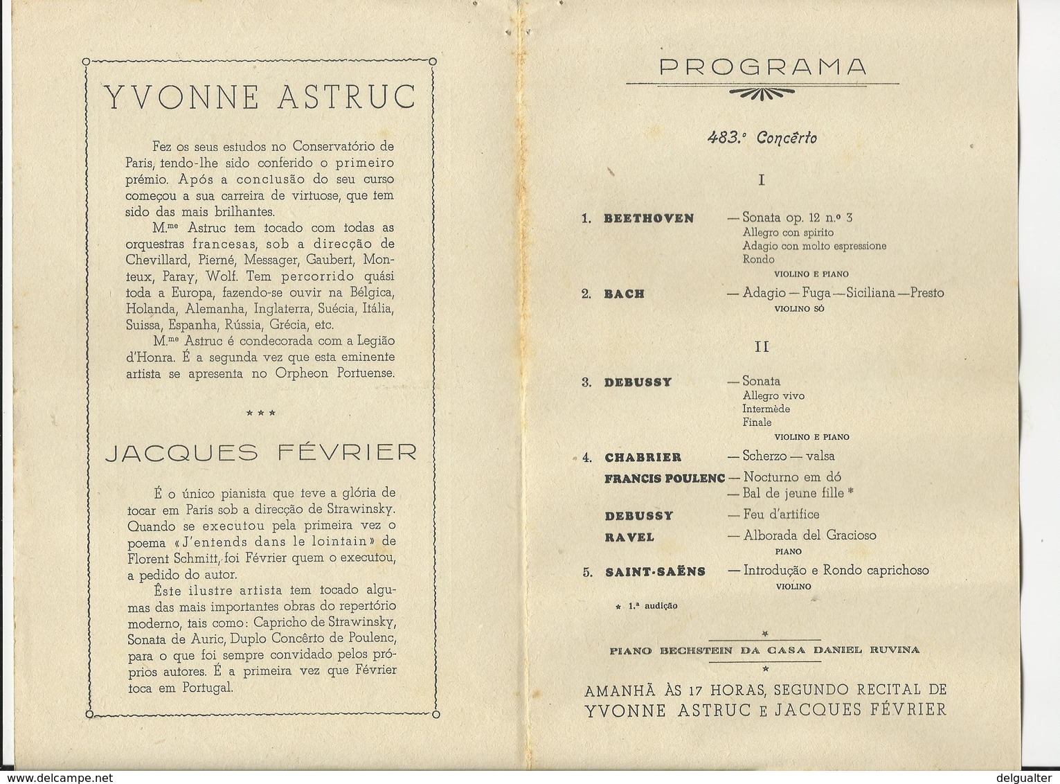 Program - Portugal - Orpheon Portuense - 15 Maio 1934 - Yvonne Astruc - Programmes