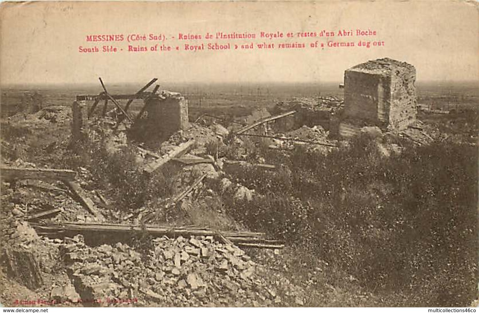 250419E - GUERRE MILITARIA BOMBARDEMENT - BELGIQUE MESSINES Ruines De L'institution Royale Et Restes D'un Abri Boche - Messines - Mesen