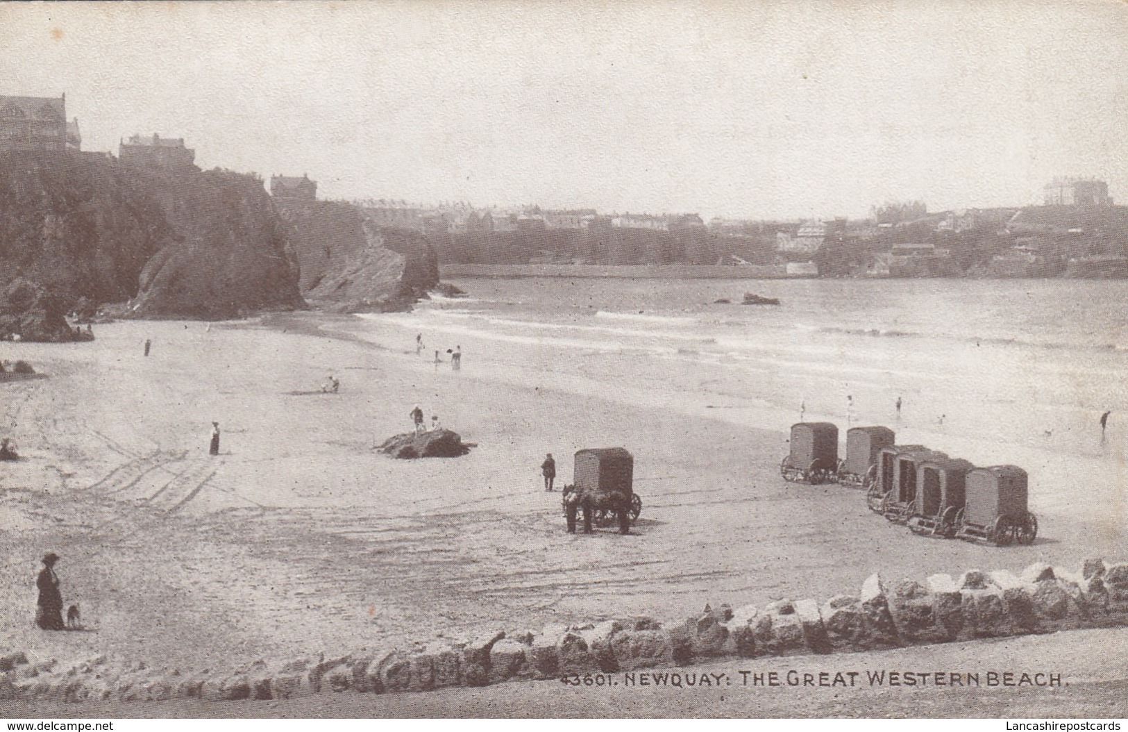 Postcard Newquay The Great Western Beach [ Bathing Machines ] My Ref  B13078 - Newquay