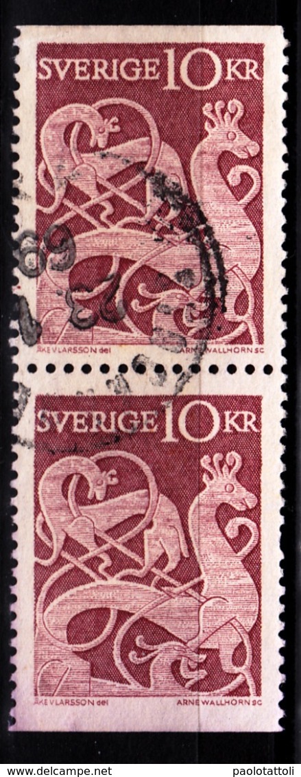 Sverige,1961- Viking's Rune. Vertical Stripe Of Two From Booklet. CancelledNH. - Gebruikt