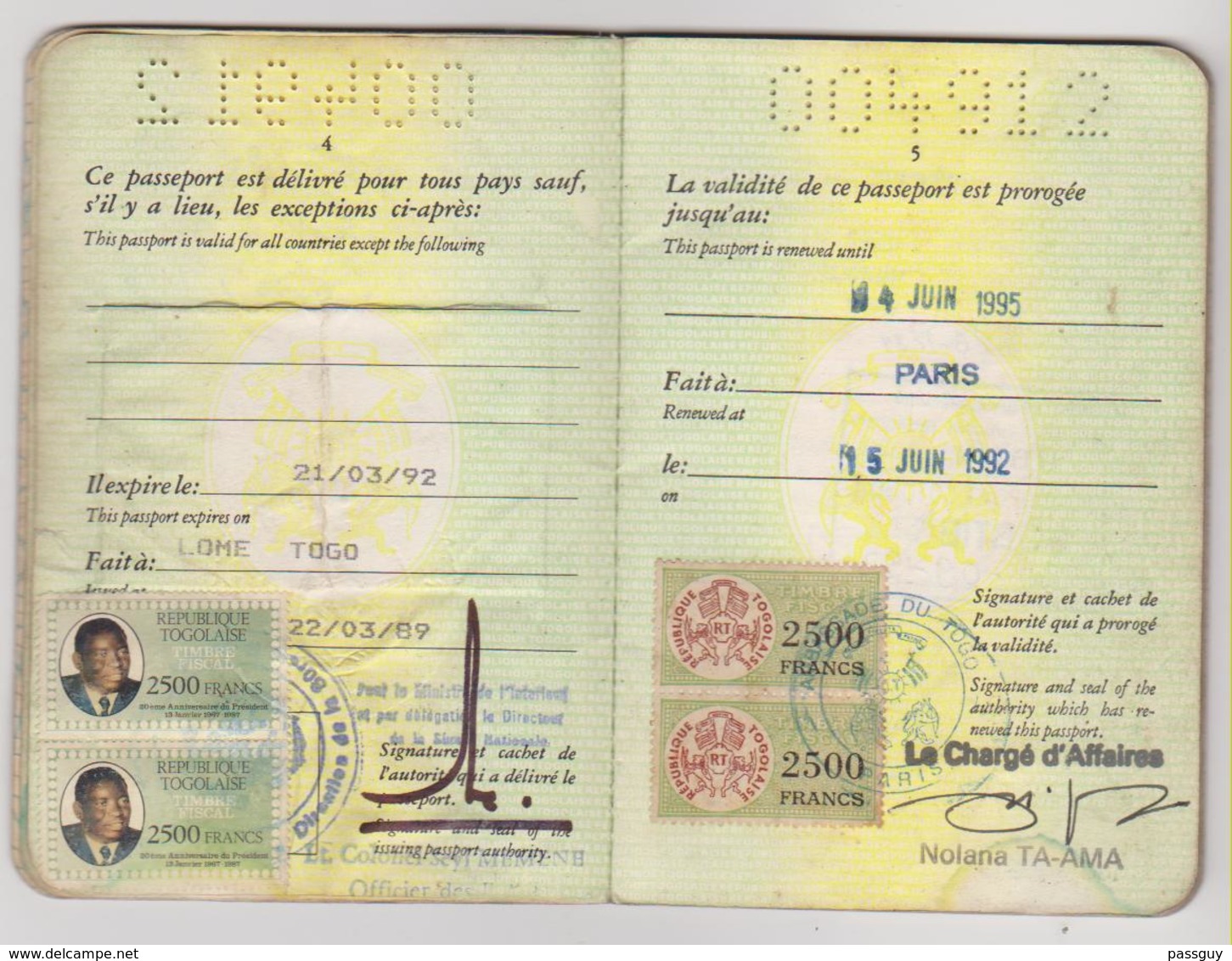 TOGO Passport 1989 Passeport – Reisepaß – Revenues/Fiscaux - Historical Documents