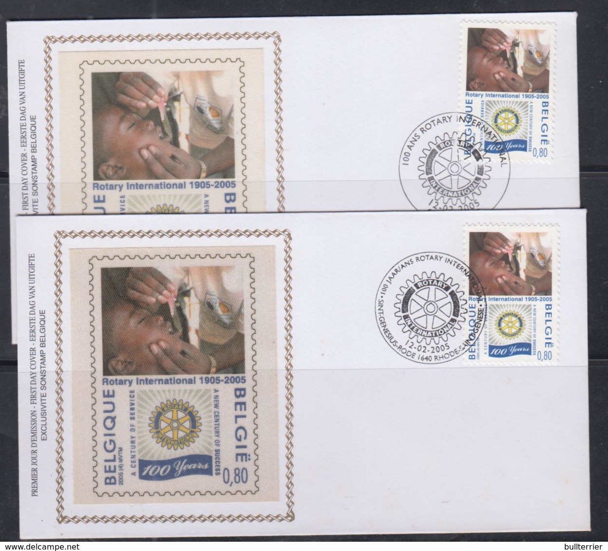 ROTARY  INTERNATIONAL - BELGIUM-2005 - SILK ILLUSTRATED FDCS WITH RULLES &  RHODE POSTMARKS - Rotary, Lions Club