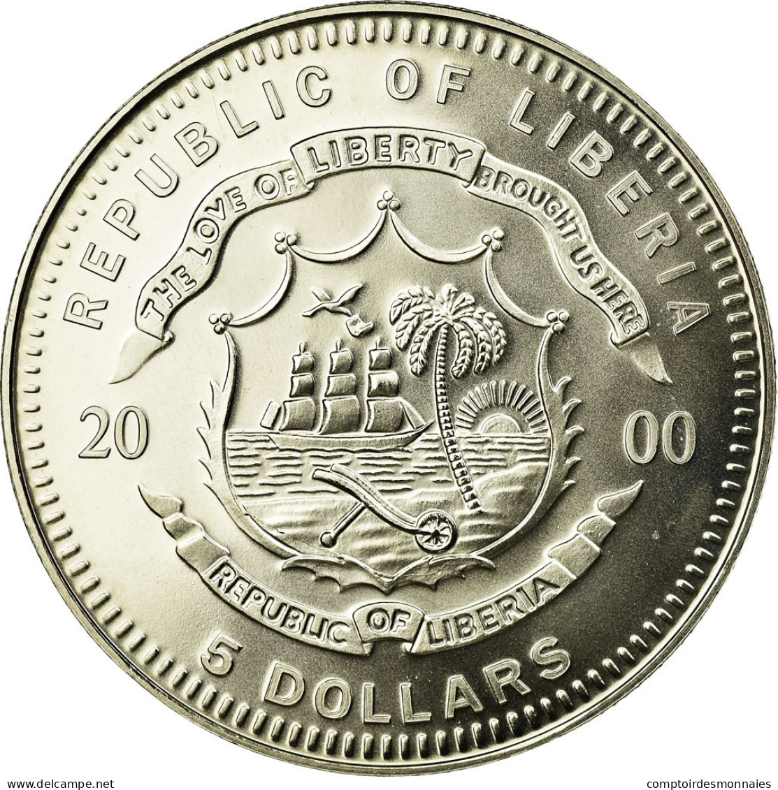 Monnaie, Liberia, 5 Dollars, 2000, FDC, Copper-nickel - Liberia