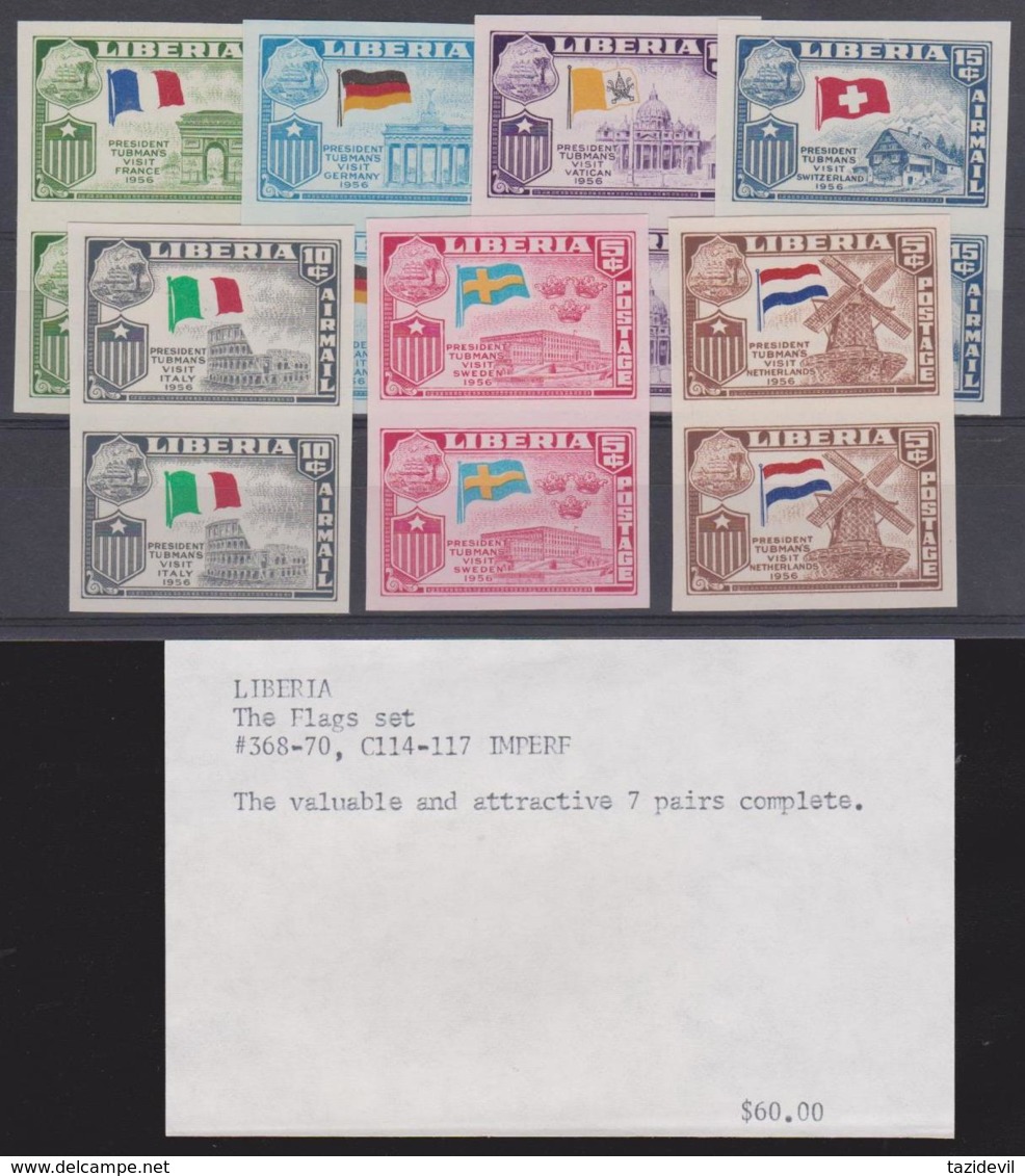 LIBERIA - 1958 Flag And President Truman IMPERF Pairs. Scott 368-370, C114-117. Superb MNH ** - Liberia