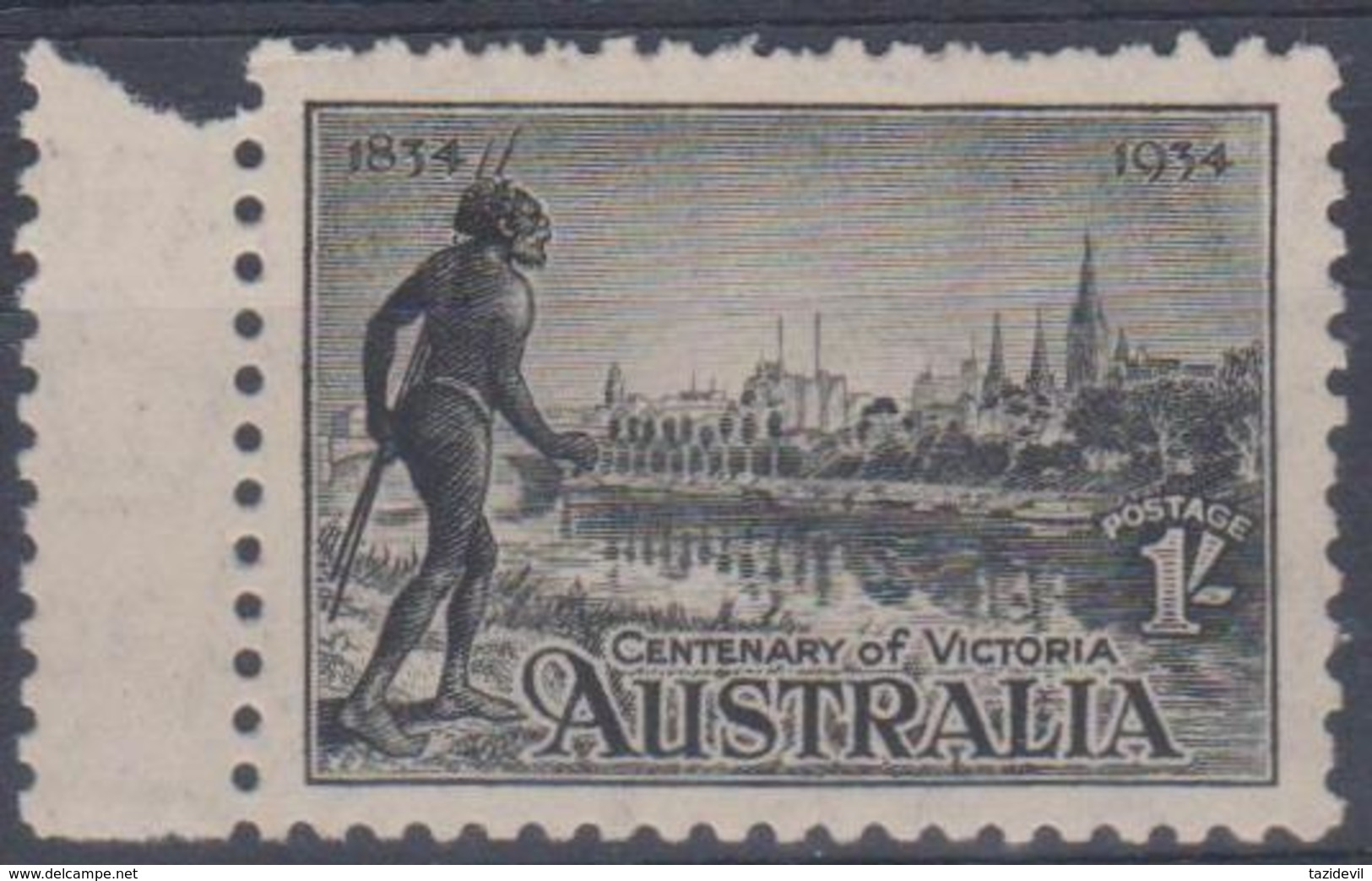 AUSTRALIA - 1934 1/- Victorian Centenary, Perf 10.5. Well Centered, Fluffy Perfs At Top. Scott 144a. MNH ** - Mint Stamps