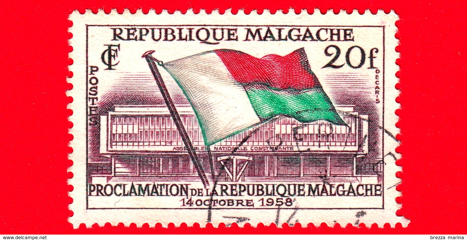 MADAGASCAR - Usato - 1959 (1958) - Proclamazione Della Repubblica - Bandiera - Flags And Map Of Madagascar - 20 - Madagascar (1960-...)