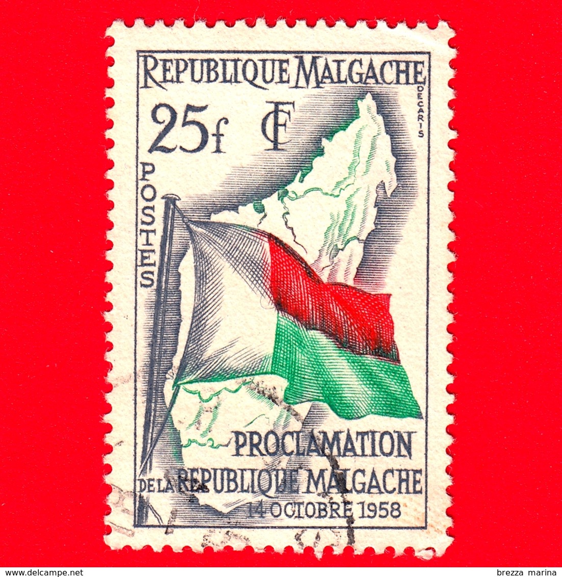 MADAGASCAR - Usato - 1959 - Proclamazione Della Repubblica - Bandiera - Flags And Map Of Madagascar - 25 - Madagascar (1960-...)