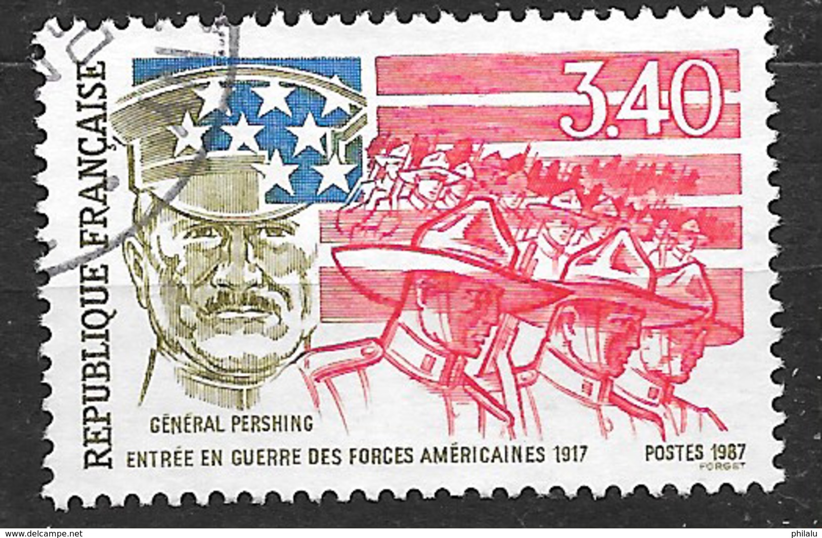 FRANCE 2477 70 ème Anniversaire De L'entrée En Guerre Des Etats Unis Général Pershing Soldat. - Gebraucht