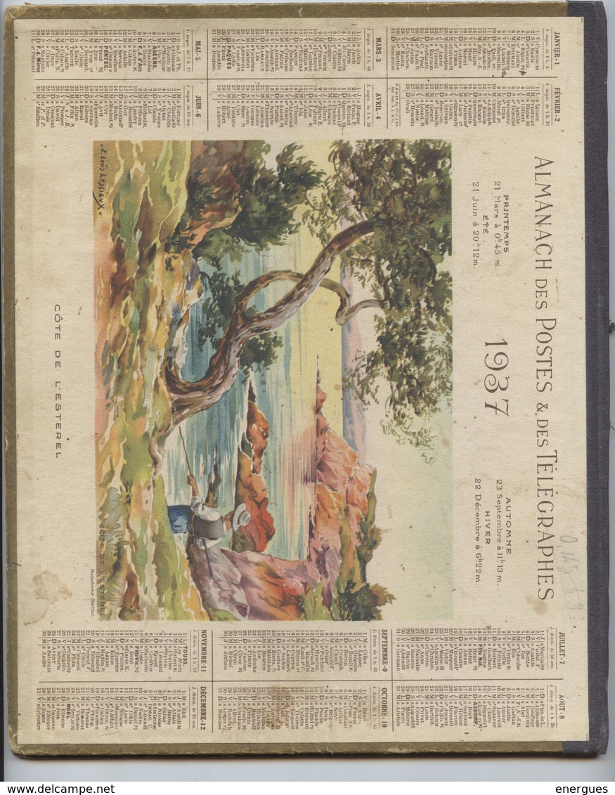 Almanach Des  Postes, 1937 , Côte De L'Estérel, Louis Lessieux, Département Ariège ,Oberthur, 2 Cartonnages - Grand Format : 1921-40