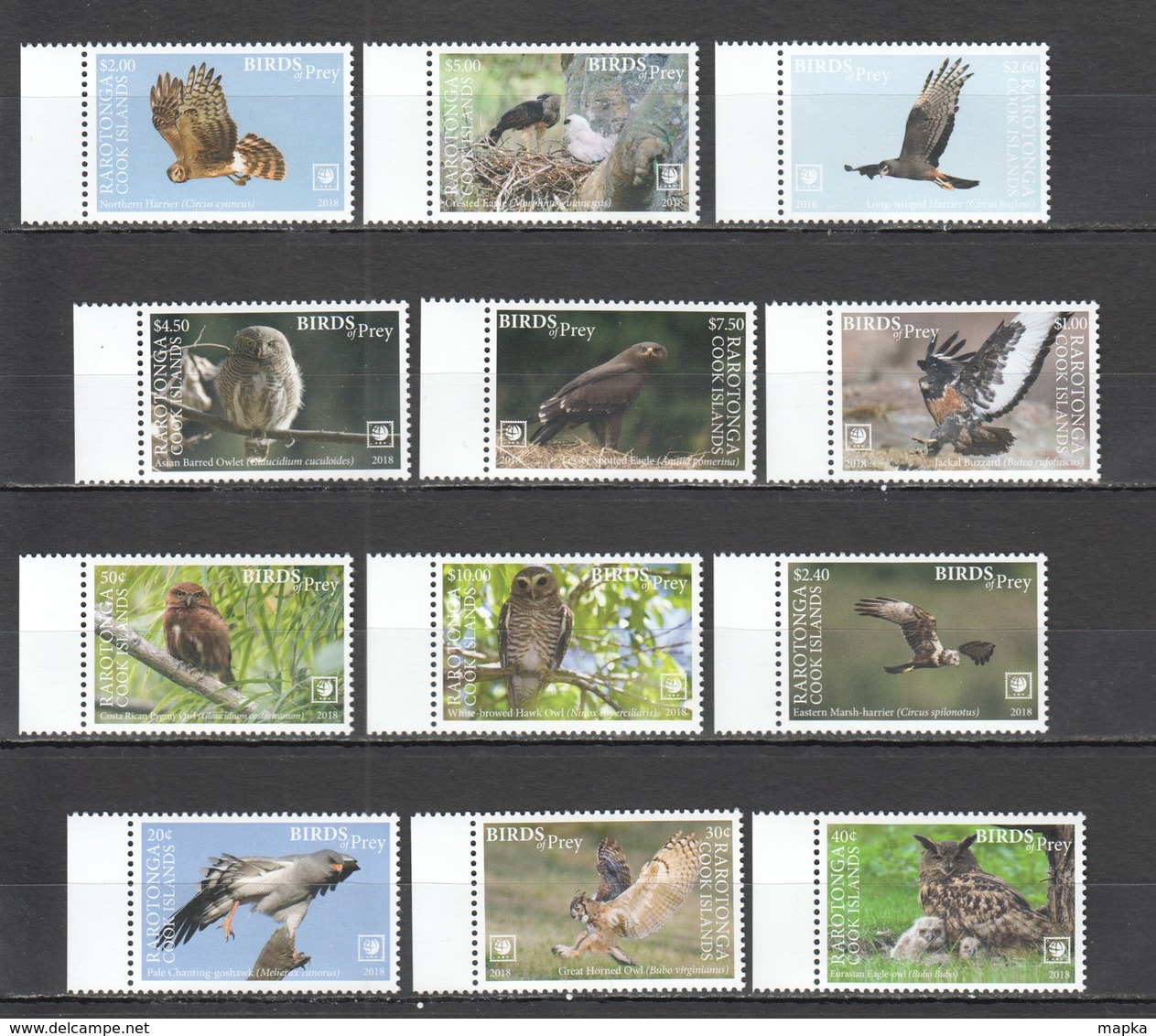 TT444 2018 !!! EXCLUSIVE RAROTONGA FAUNA BIRDS OF PREY EAGLES OWLS !!! 22 EURO NOMINAL 1 BIG SET MNH - Eagles & Birds Of Prey