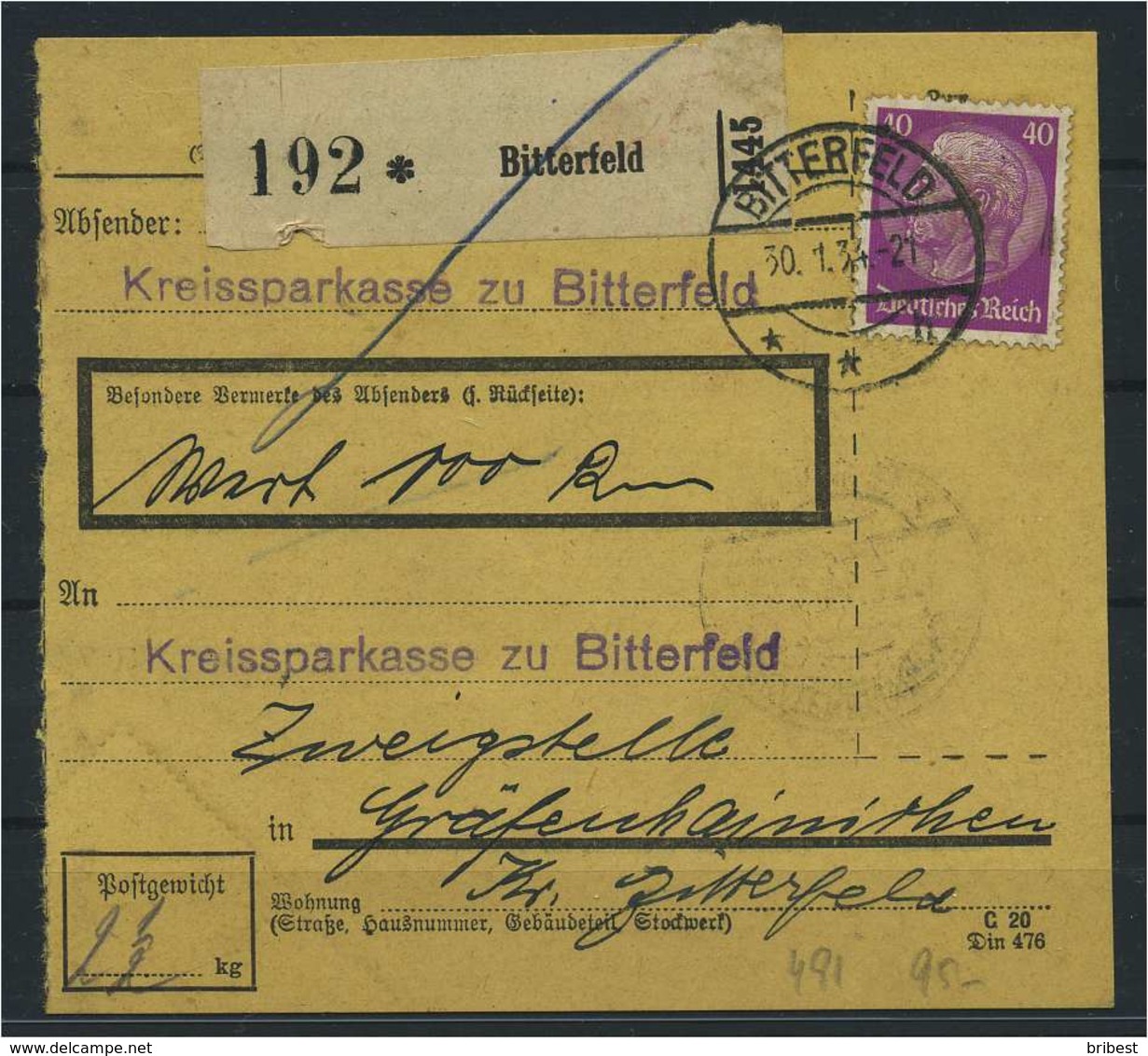 Paketkarte 1934 BITTERFELD Siehe Beschreibung (115276) - Sonstige & Ohne Zuordnung