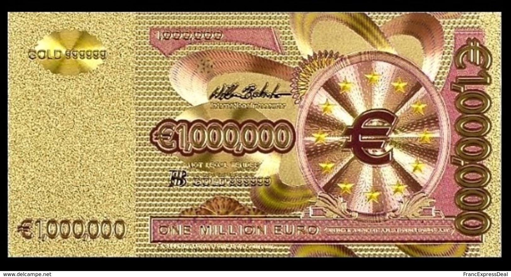 1 Billet Plaqué OR Couleur ( Color GOLD Plated Banknote ) - Europe 1 000 000 Euros One Million Euro ( A ) - Essais Privés / Non-officiels