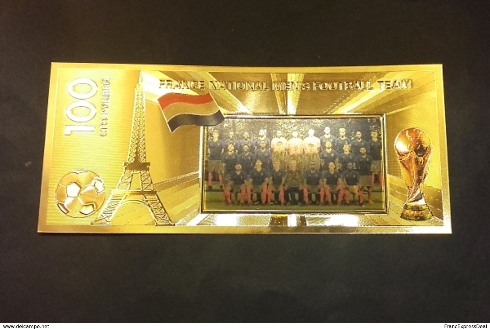 1 Billet Plaqué OR Couleur + Certificat ! ( Color GOLD Plated Banknote ) - Football France Coupe Du Monde 2018 - Russie