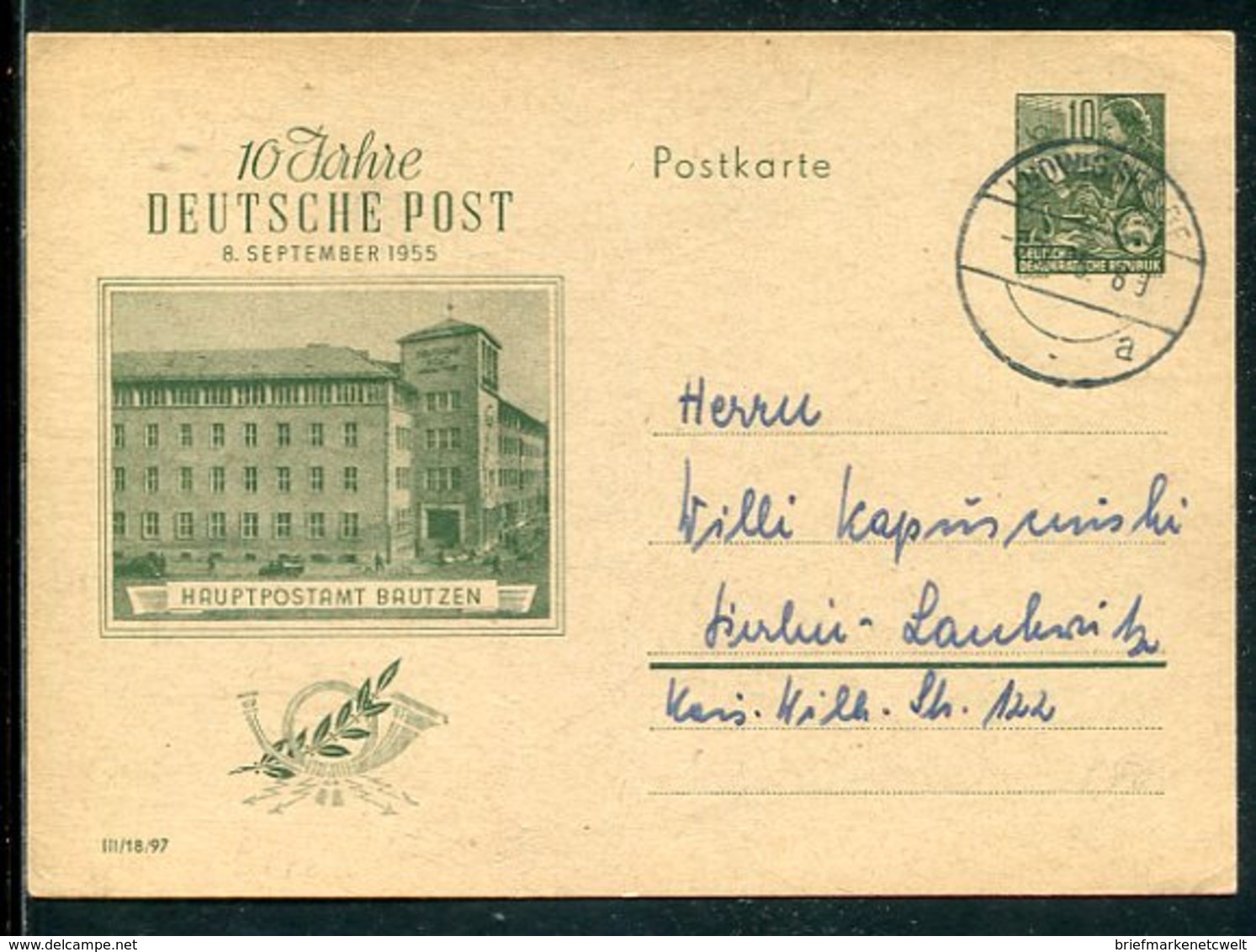 DDR / 1955 / Sonderpostkarte Mi. P 66 "10 Jahre Deutsche Post" Steg-Stempel Ludwigsfelde (12768) - Postkarten - Gebraucht