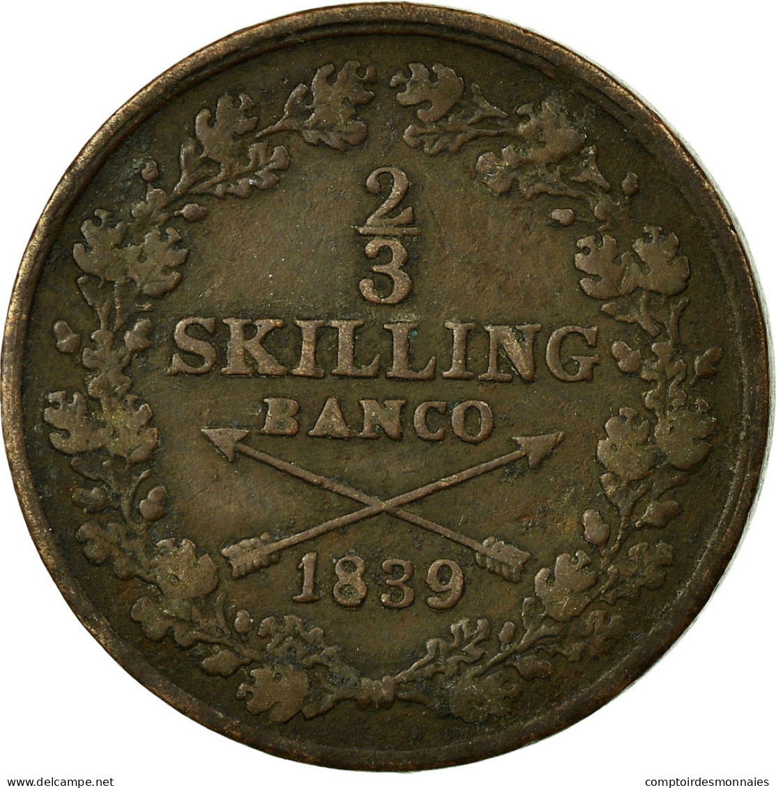 Monnaie, Suède, Carl XIV Johan, 2/3 Skilling, 1839, TB+, Cuivre, KM:641 - Suède