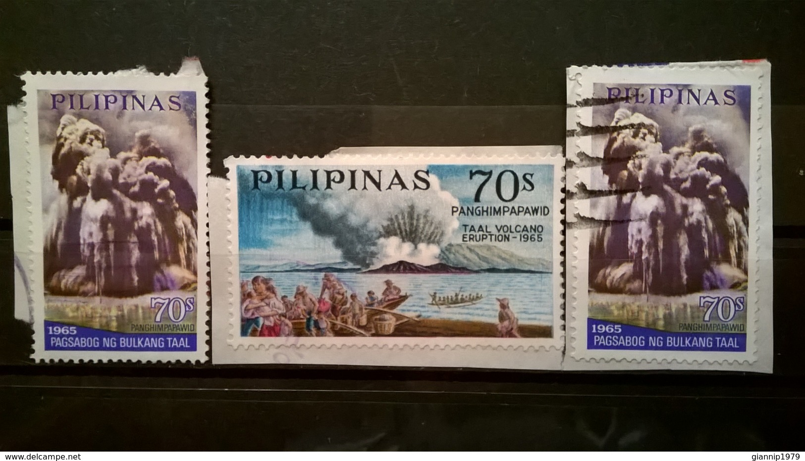 FRANCOBOLLI STAMPS FILIPPINE PILIPINA 1967 USED SU FRAMMENTO ERUPTION TAAL VOLCANO PHILIPPINES FRAGMENT - Filippine