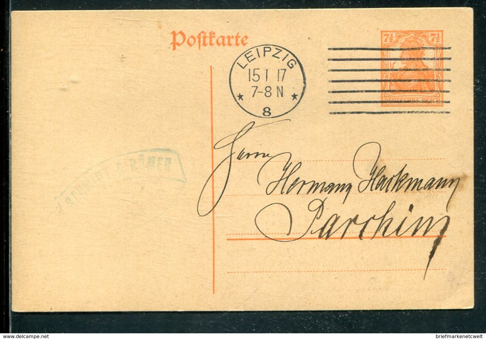 Deutsches Reich / 1917 / Masch.-Stempel Leipzig A. Postkarte "Germania" (12777) - Maschinenstempel (EMA)