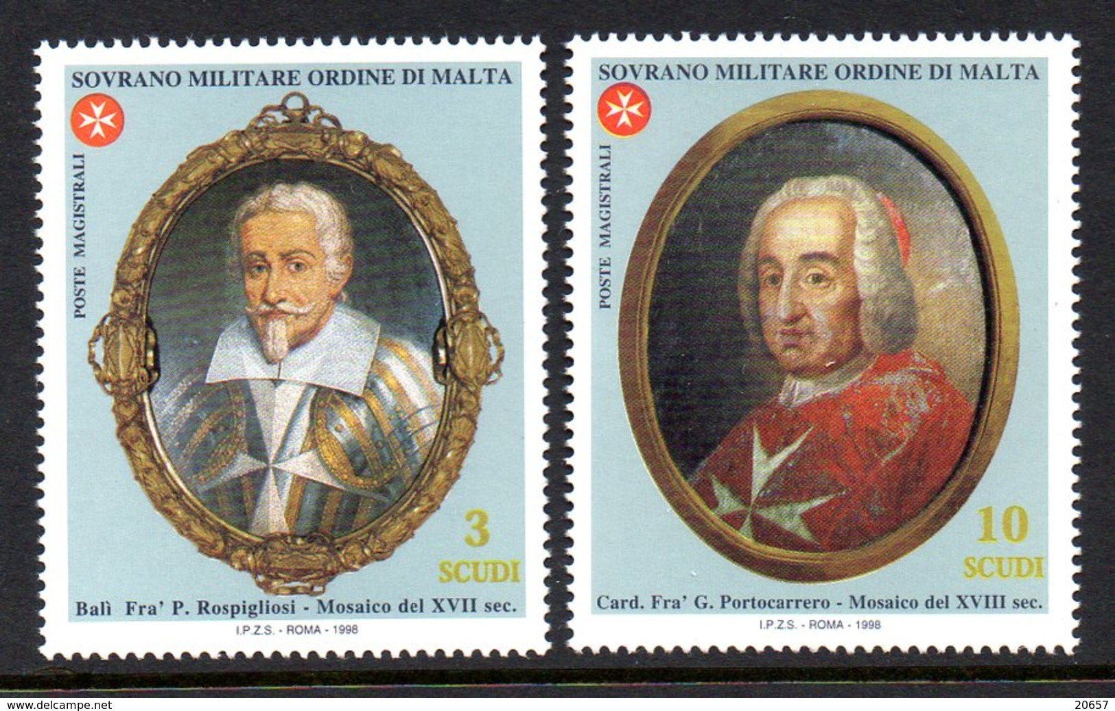 Ordre De Malte SMOM 0569/70 Grands Maitres Fra Cardinal Portocarrero Et Bailli Rospigliosi , Mosaïques - Sovrano Militare Ordine Di Malta