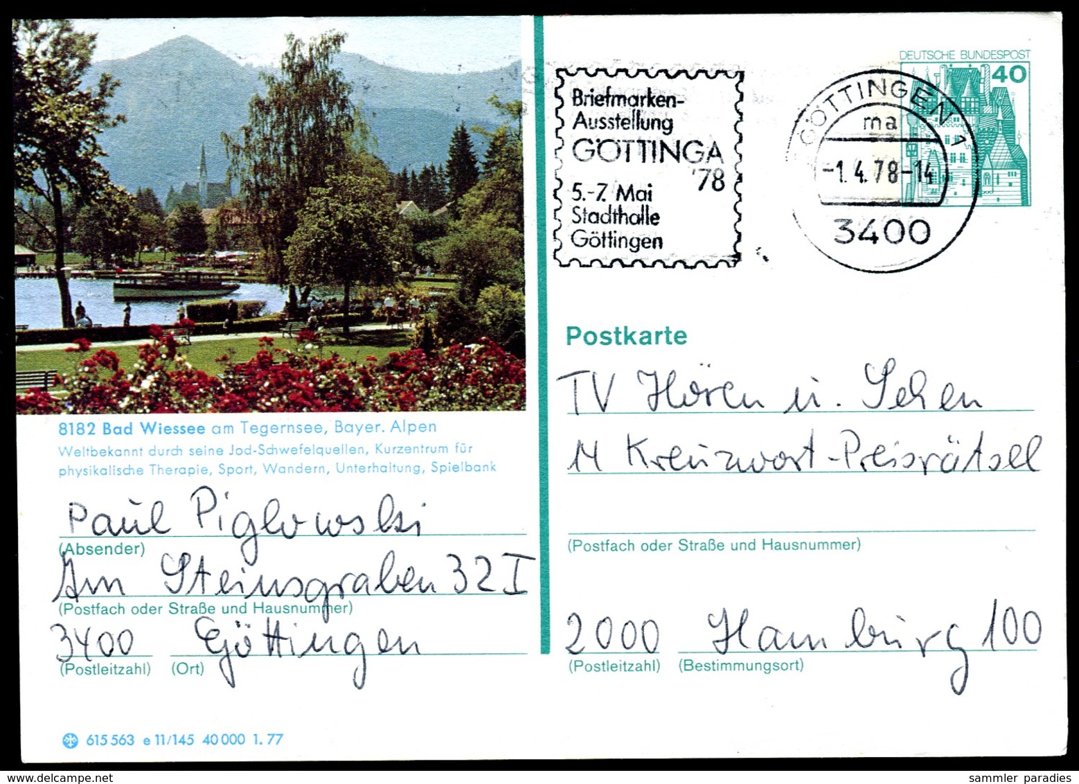 76359) BRD - P 124 E11/145 - OO Gestempelt 3400 - 8182 Bad Wiessee - Teilansicht - Bildpostkarten - Gebraucht