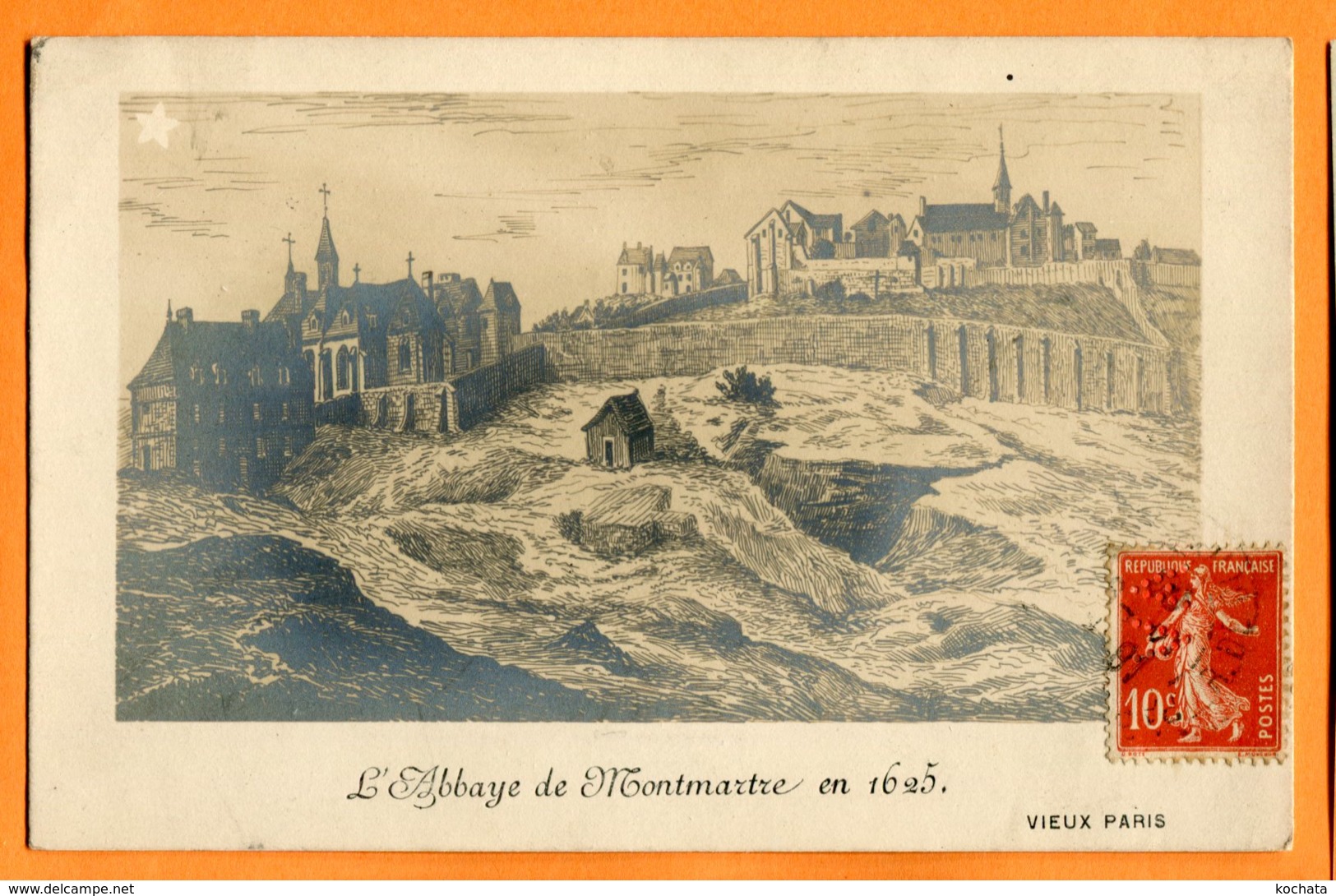 SPR105, L'Abbaye De Montmartre En 1625, Marque étoile, Précurseur, Vieux Paris, Circulée 1909 - Autres Monuments, édifices