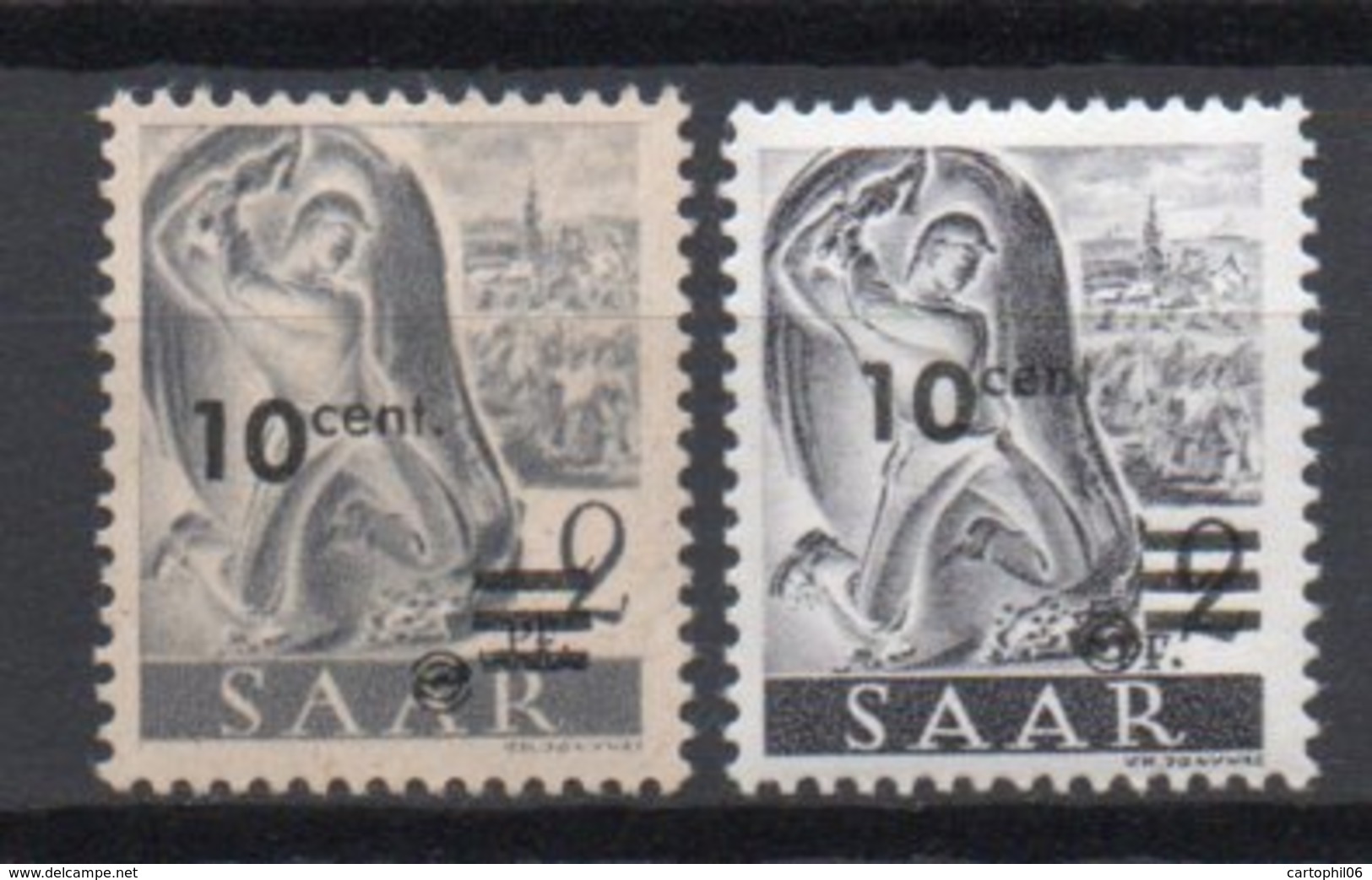 - SARRE N° 216A Neuf * - 10 C. S. 2 P. Gris 1947 - PAPIER JAUNÂTRE - Signé Maison GUY - Cote 50 EUR - - Ungebraucht