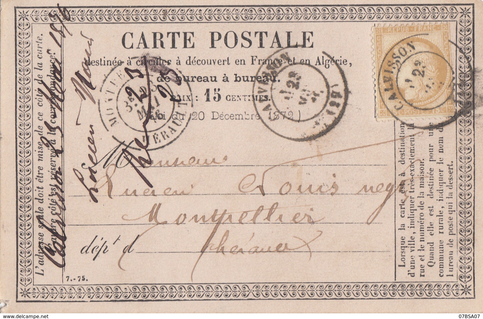 GARD CPP 1876 CALVISSON TYPE 17 SUR CERES FIN DE GC - 1849-1876: Période Classique