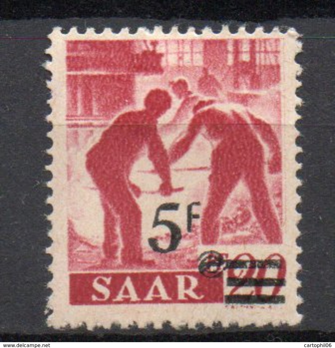 - SARRE N° 222A Neuf * - 5 F. S. 20 P. Rouge Carminé 1947 - PAPIER JAUNÂTRE - Signé Maison GUY - Cote 85 EUR - - Unused Stamps