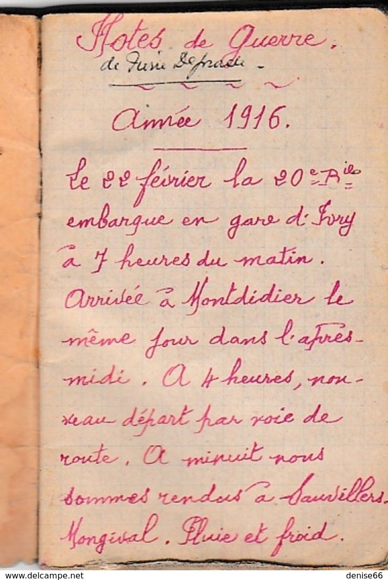 WW1 1916 - JOURNAL DE MARCHE D'un Artilleur, Bien écrit - 12 Photos Légendées - Chansons - Alphabet Morse - Adresses - Documents Historiques