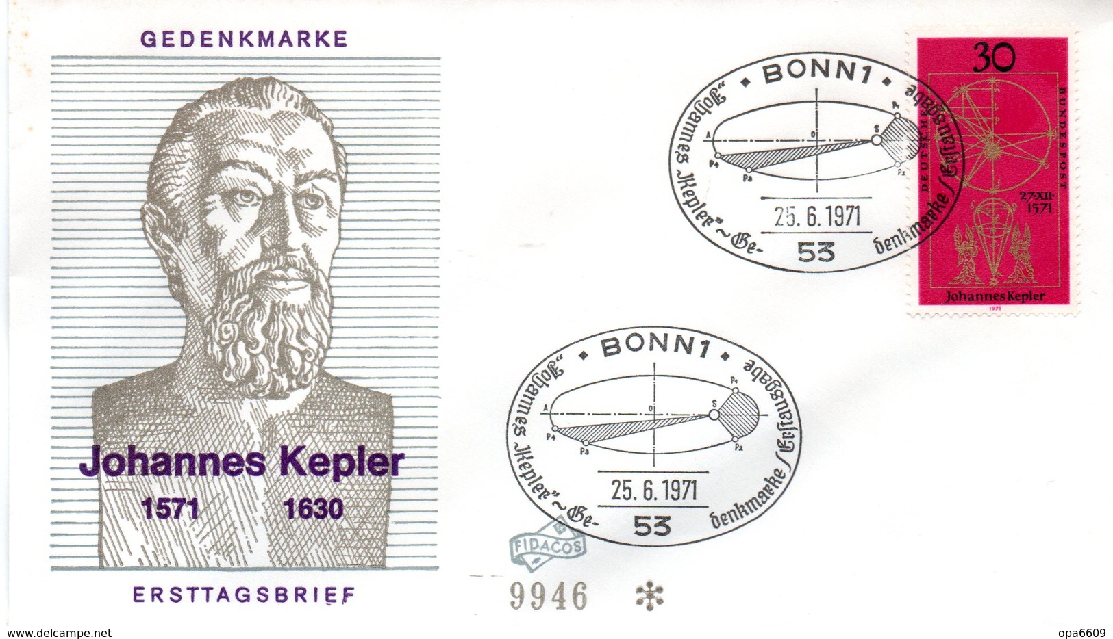 BRD Schmuck-FDC  "400. Geburtstag Von Johannes Kepler", Mi. 688 ESSt 25.6.1971 BONN 1 - Altri & Non Classificati