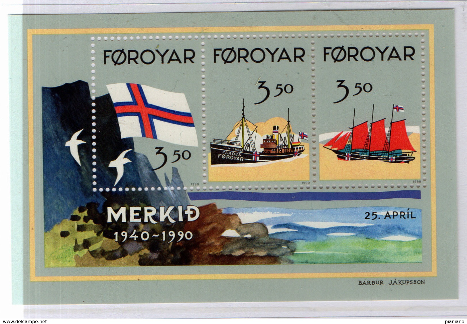 PIA  -  FAROER  -  1990  : Cinquantenario Della Bandiera Delle Faroer  -  (Yv Bf 4) - Isole Faroer