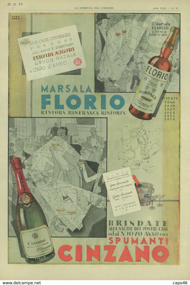 PUB 289 - PUBBLICITA MARSALA FLORIO-SPUMANTI CINZANO - 1933 - Werbung