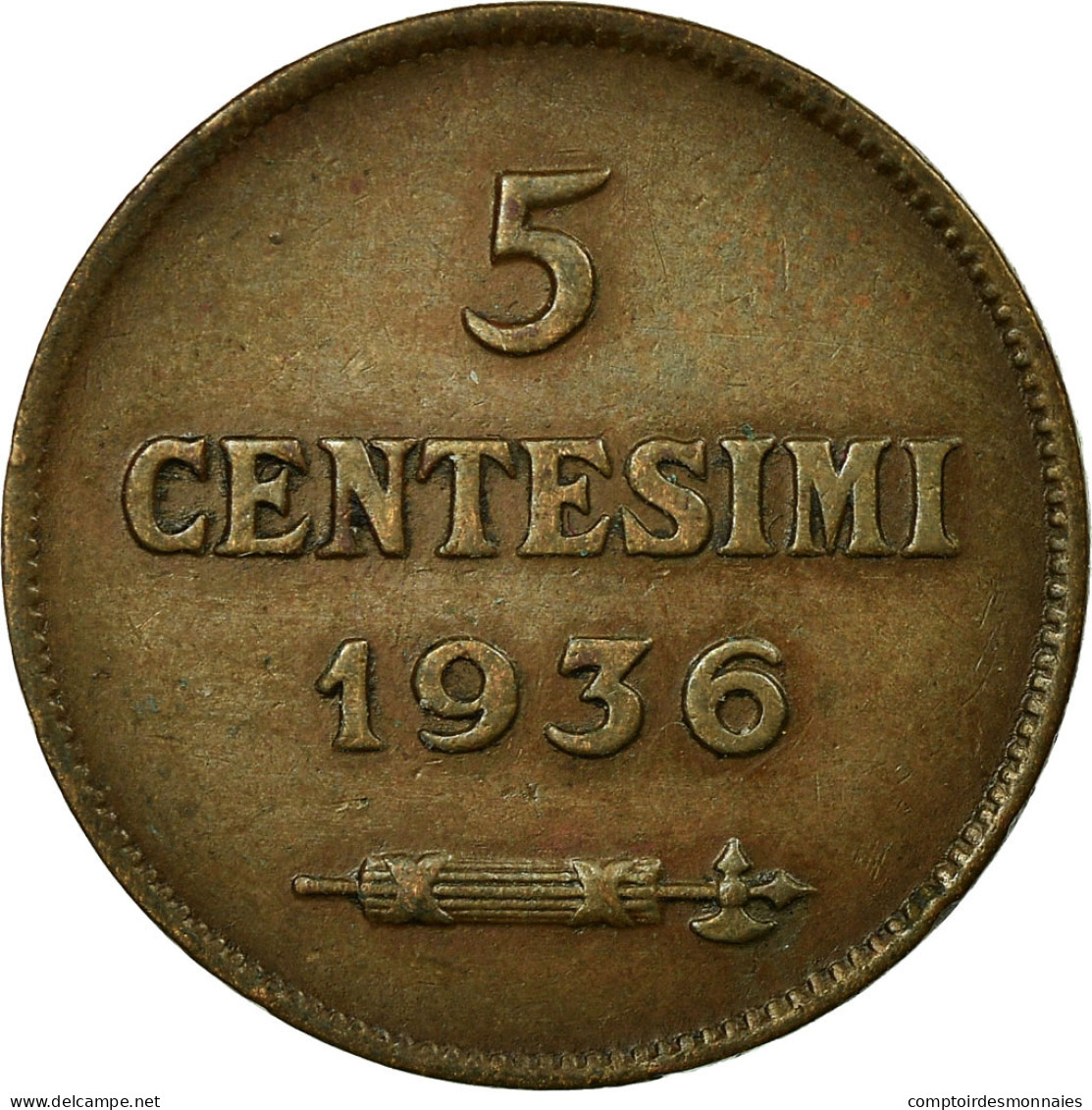 Monnaie, San Marino, 5 Centesimi, 1936, Rome, SUP+, Bronze, KM:12 - Saint-Marin