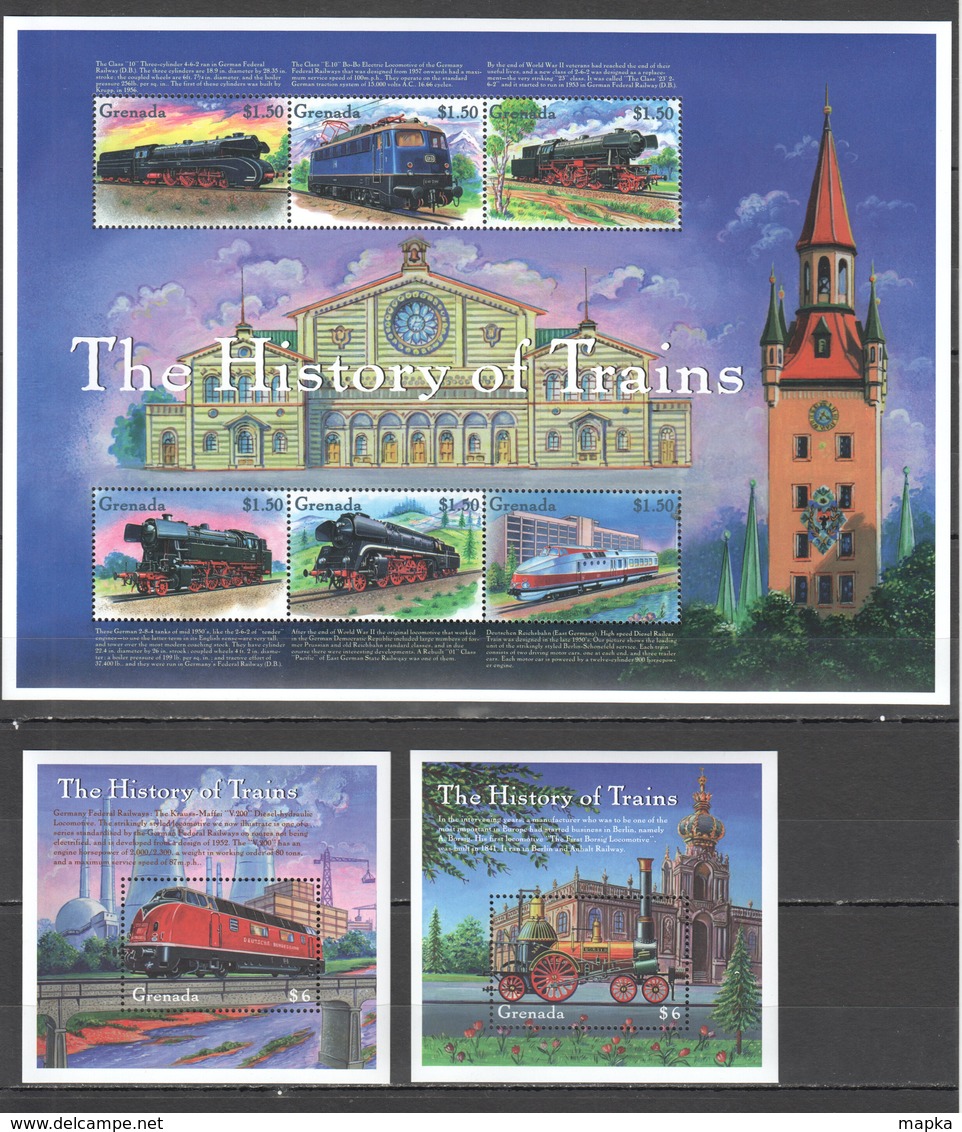 P602 GRENADA RAILWAY TRANSPORT THE HISTORY OF TRAINS 1KB+2BL MNH - Treinen