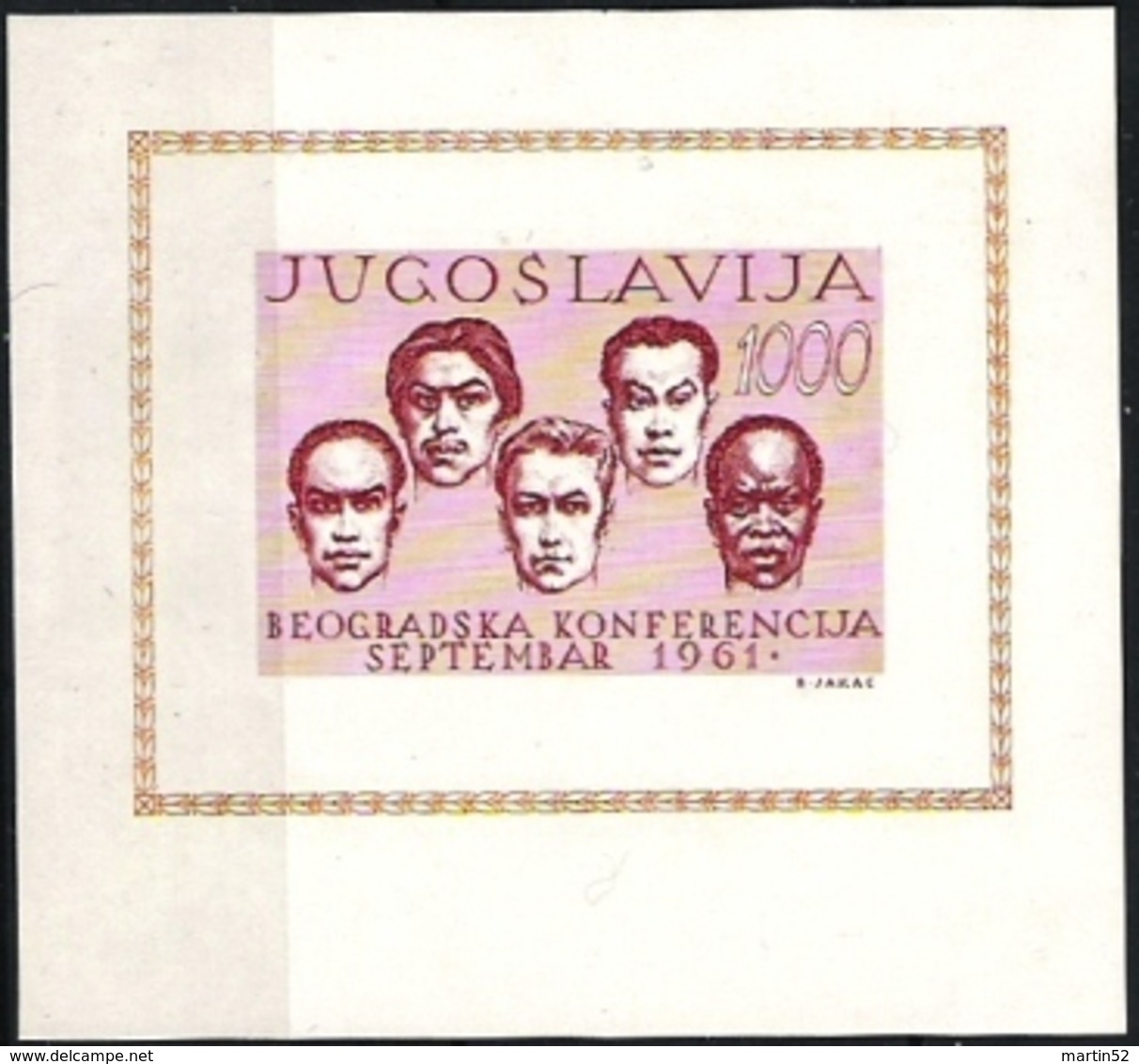 Jugoslavija 1961: Konferenz Der Blockfreien Staaten Non-aligned Conference Mi 962 = Block 7 ** MNH (Michel 110.00 Euro) - Blocs-feuillets