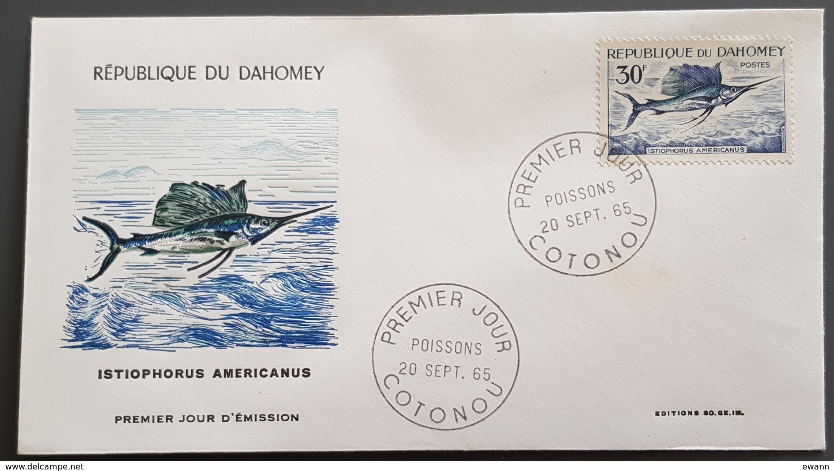 Dahomey - FDC 1965 - YT N°227 - Faune / Poisson - Bénin – Dahomey (1960-...)