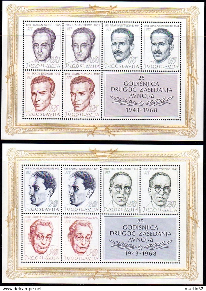 Jugoslavija 1968:  National-Helden National Heros Mi 1307-12 = Block 13+14 ** MNH - Blocs-feuillets