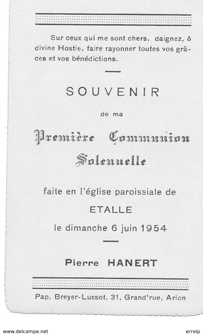 Etalle Souvenir De 1er Communion Pierre Hanert 6 Juin 1954 - Etalle