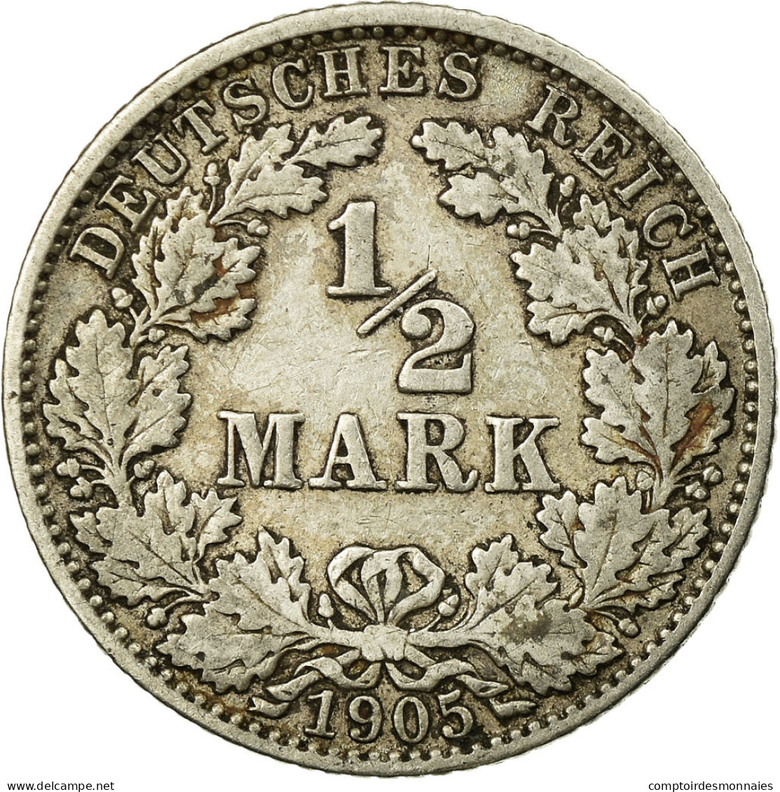 Monnaie, GERMANY - EMPIRE, 1/2 Mark, 1905, Hambourg, TTB, Argent, KM:17 - 1/2 Mark