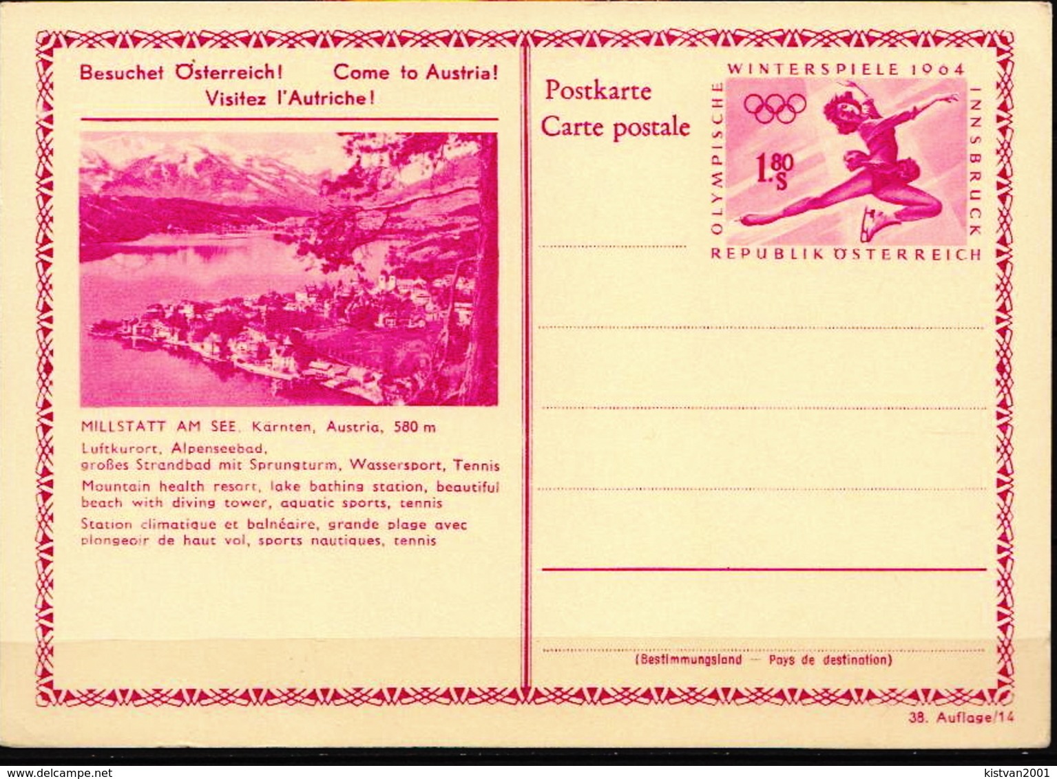 Austria Mint Postal Stationery Card With Innsbruck Olympic Games - Inverno1964: Innsbruck