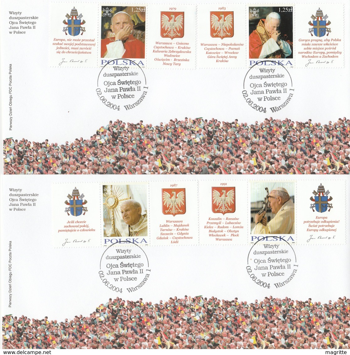 Pologne Vatican 2004 Emission Commune 6 FDC Pape Jean Paul II Poland Joint Issue John Paul II - Gezamelijke Uitgaven