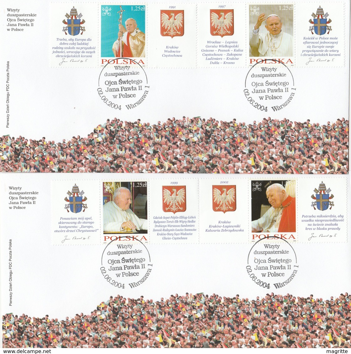 Pologne Vatican 2004 Emission Commune 6 FDC Pape Jean Paul II Poland Joint Issue John Paul II - Gezamelijke Uitgaven