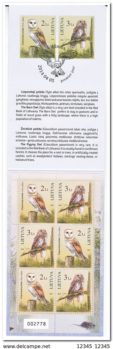 Litouwen 2014, Postfris MNH, Owls ( Booklet ) - Litouwen