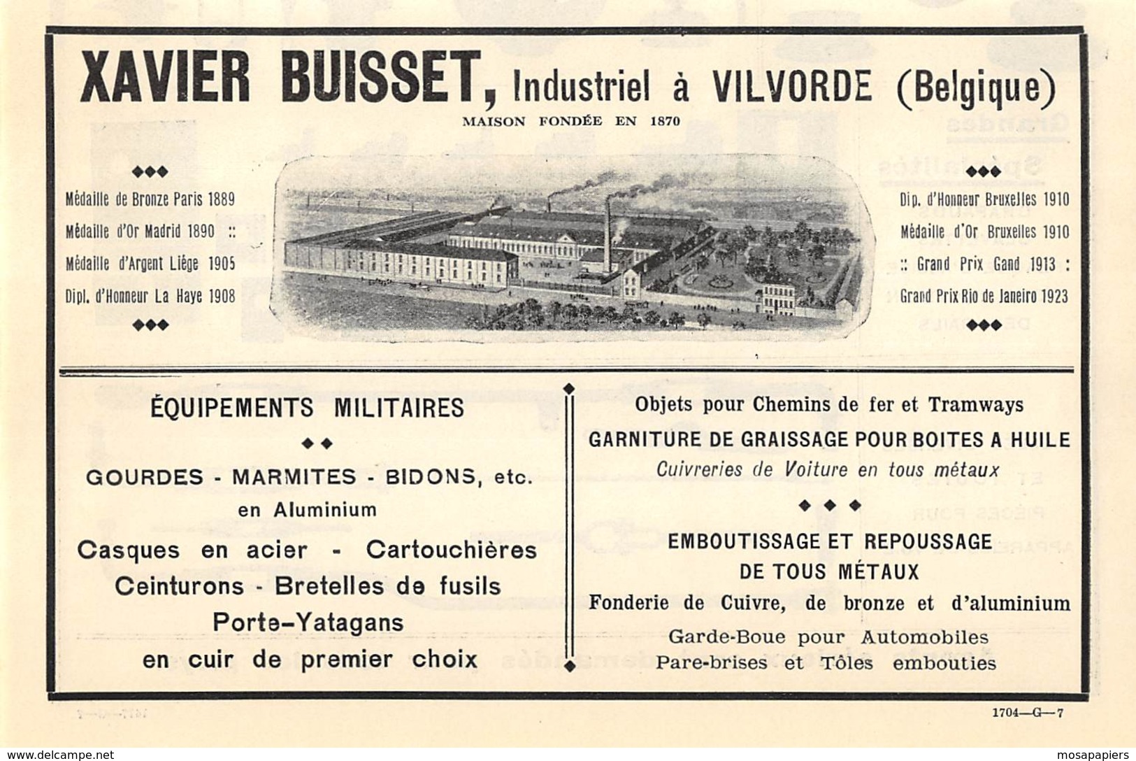 1927 - VILVORDE - Industrielle - Xavier BUISSET - Dim. 1/2 A4 - Advertising