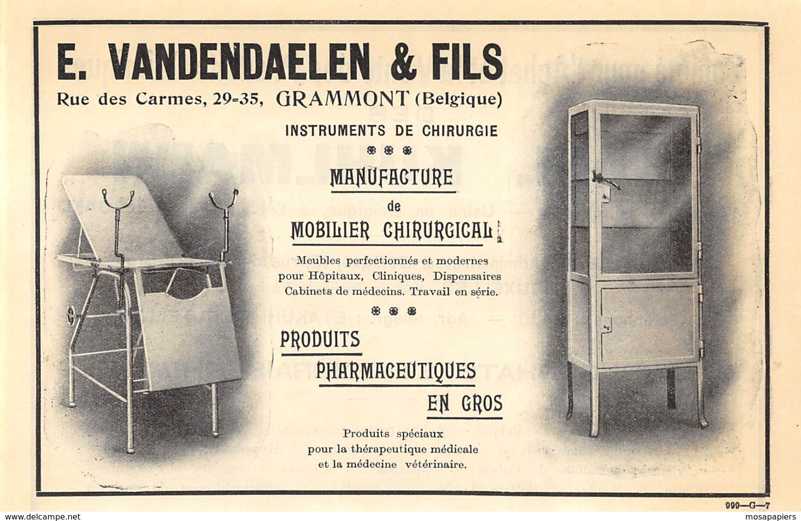 1927 - GRAMMONT - Rue Des Carmes - Instruments De Chirurgie - E. VANDENDAELEN & Fils - Dim. 1/2 A4 - Publicités