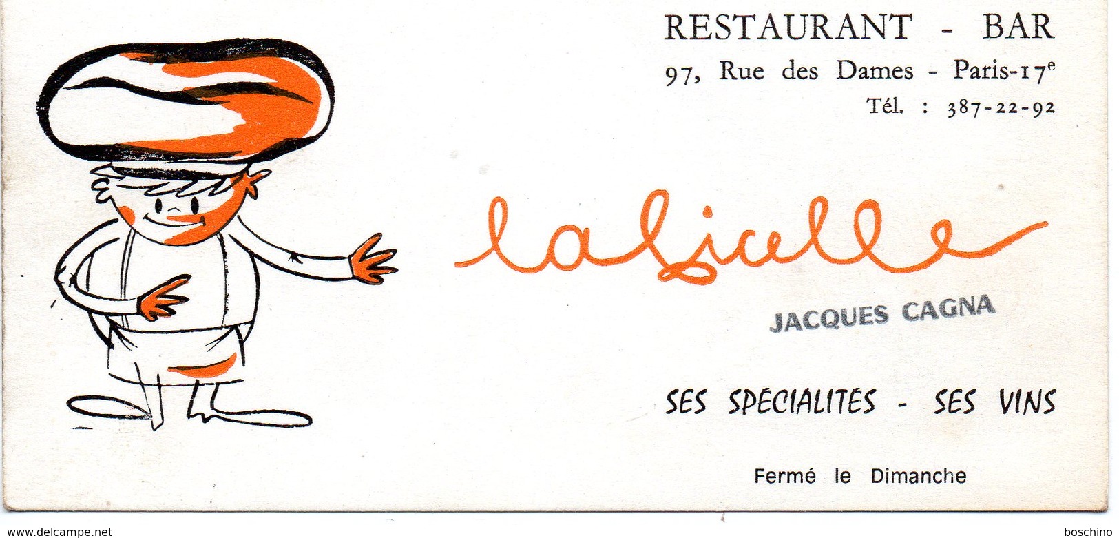 Carte De Visite Du Restaurant Bar " La Ficelle " Paris 17e - Cartes De Visite