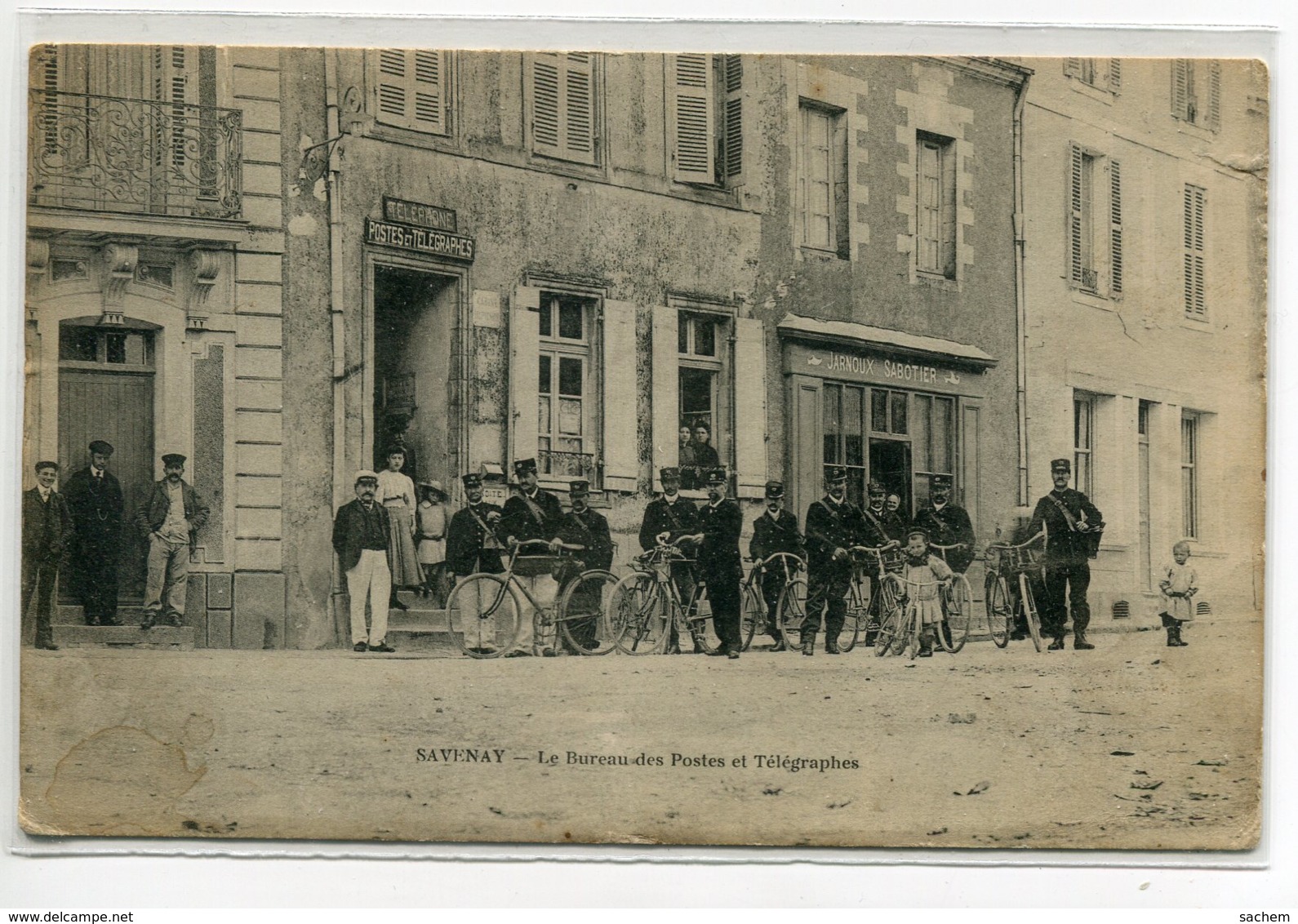 44 SAVENAY Carte RARE Les Facteurs Et Leurs Bicyclettes Le Bureau Des Postes Et Télégraphes 1909 Timb    D07 2019 - Savenay