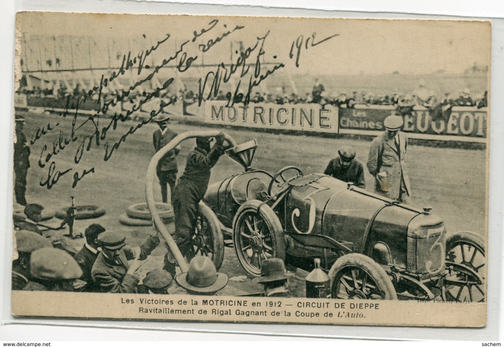 AUTOMOBILE Course  Circuit De Dieppe 1912 Publicité Motricine Ravitaillement Auto   D07 2019 - Autres & Non Classés